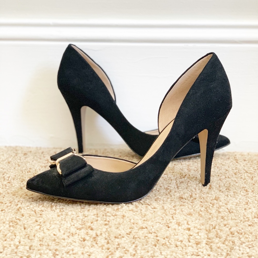 BCBGeneration Black and Gold Stiletto Heels with Gold Buckle reposting